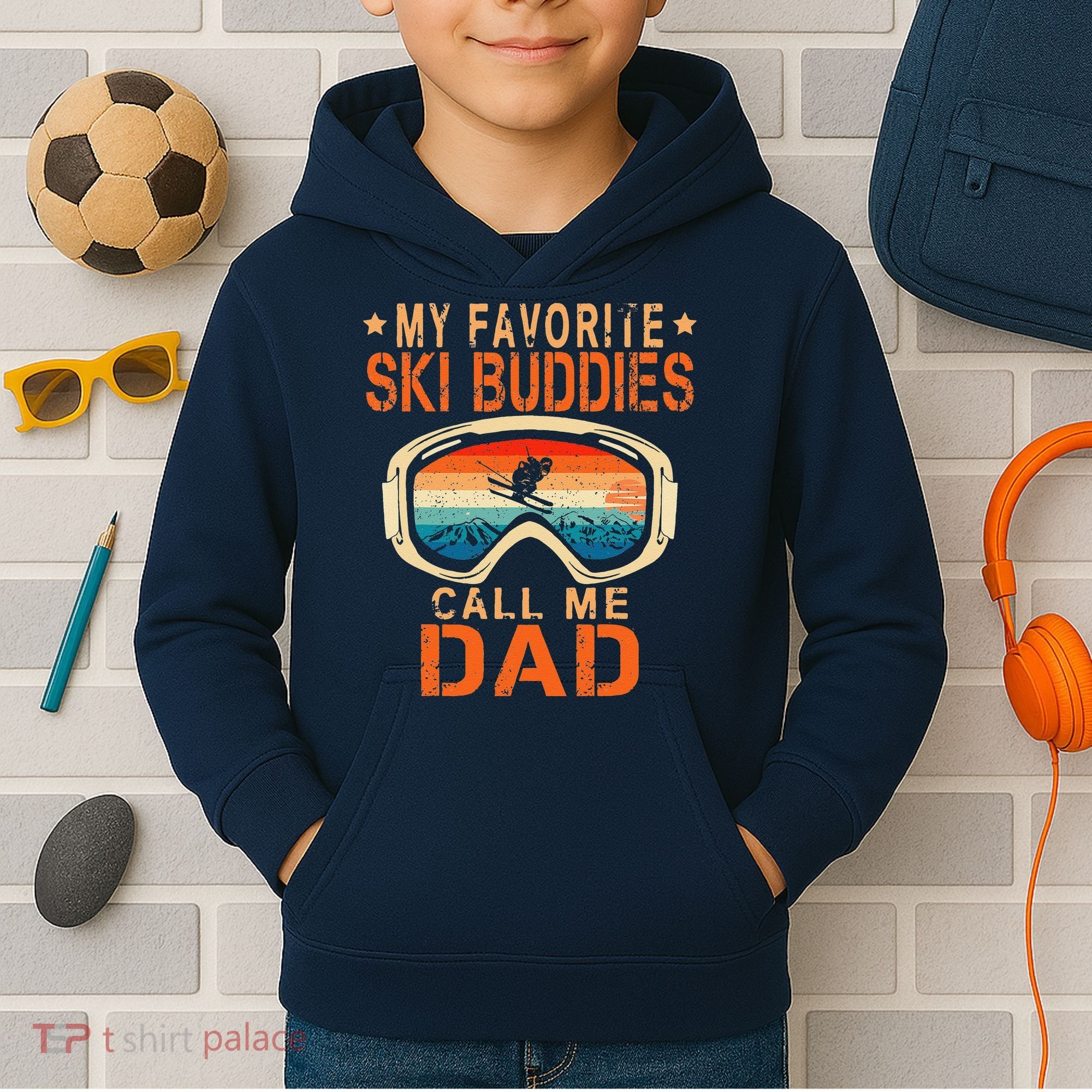 retro My Favorite Ski Buddies Call Me Dad father's day Kids Hoodie