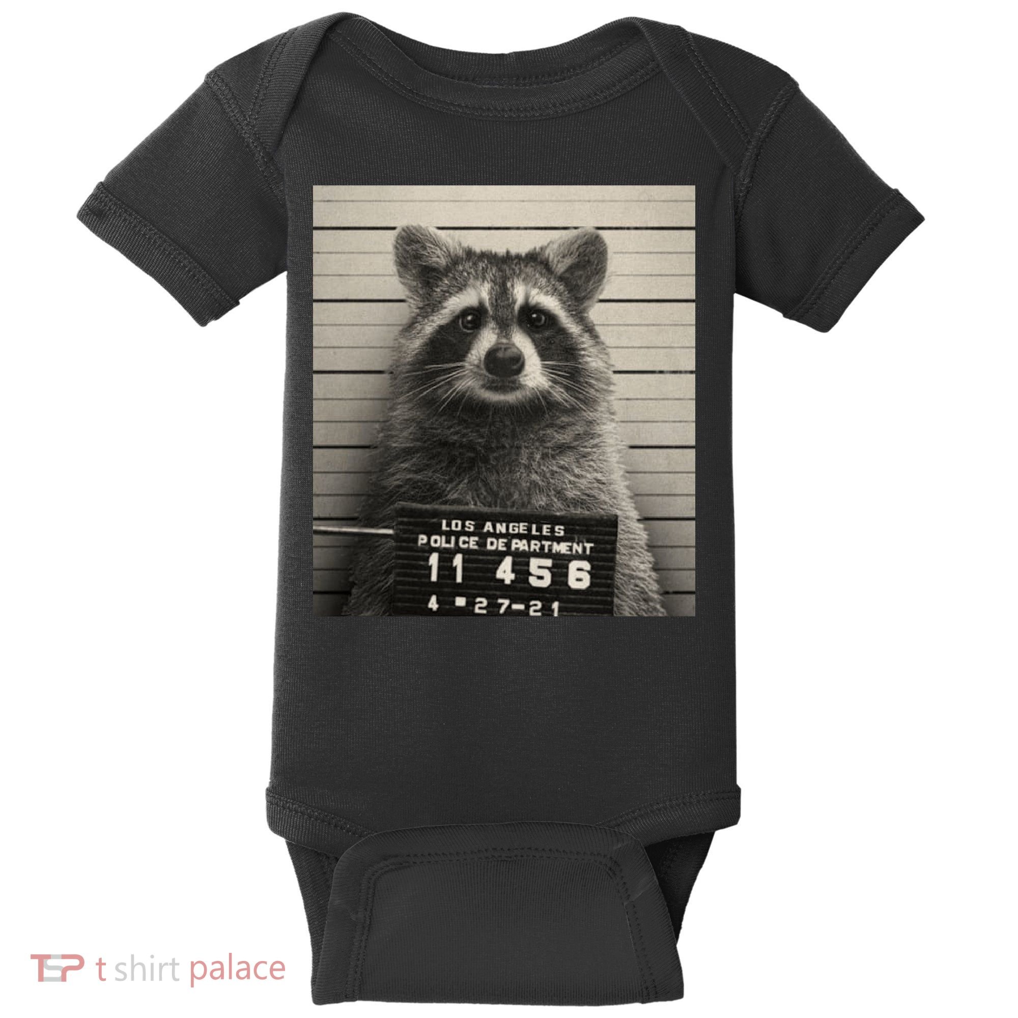 Raccoon Mugshot Funny Parody Baby Bodysuit