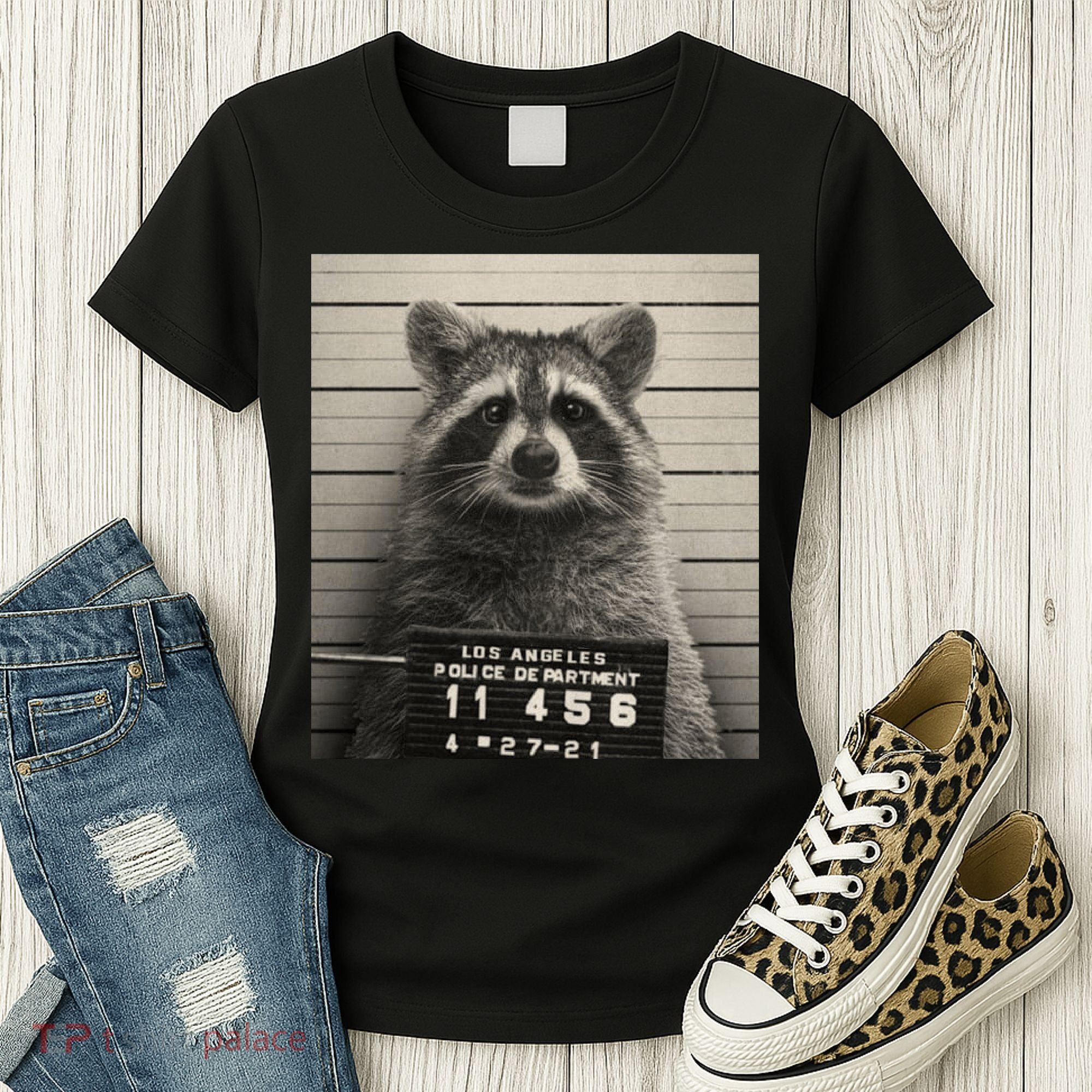 Raccoon Mugshot Funny Parody Women's T-Shirt