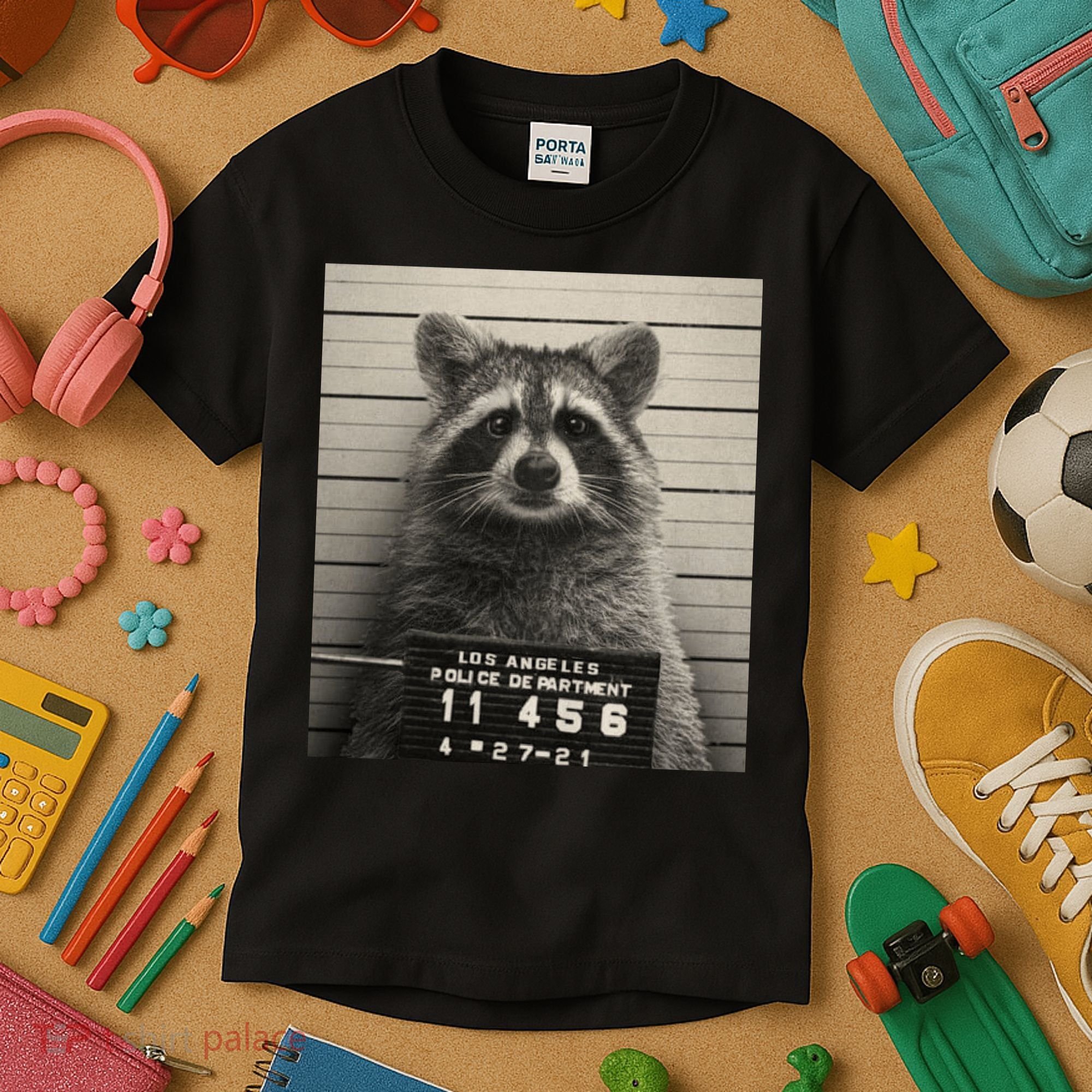 Raccoon Mugshot Funny Parody Kids T-Shirt