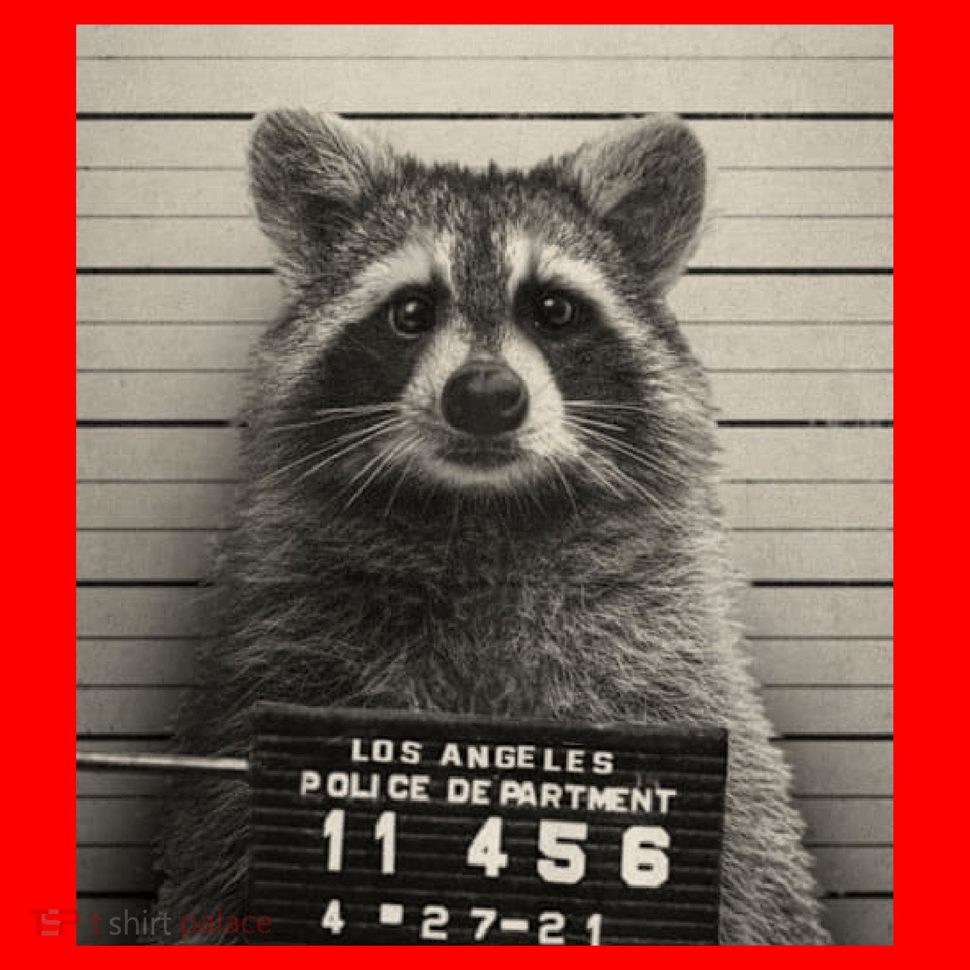Raccoon Mugshot Funny Parody Santa Hat