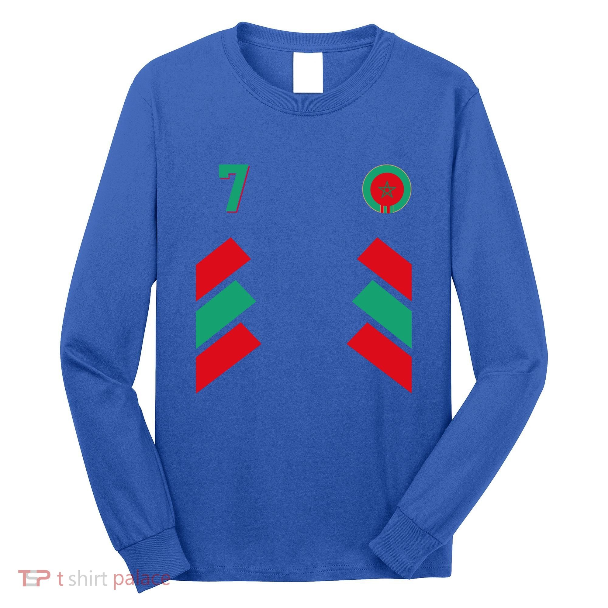 Retro7 Moroccan Football Morocco Soccer Morocco Flag Gift Long Sleeve Shirt