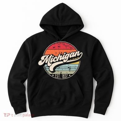 Retro Michigan Home State Mi Cool 70s Style Sunset Hoodie
