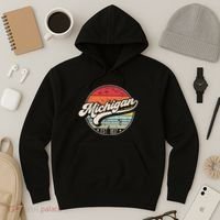 Retro Michigan Home State Mi Cool 70s Style Sunset Hoodie thumb 3