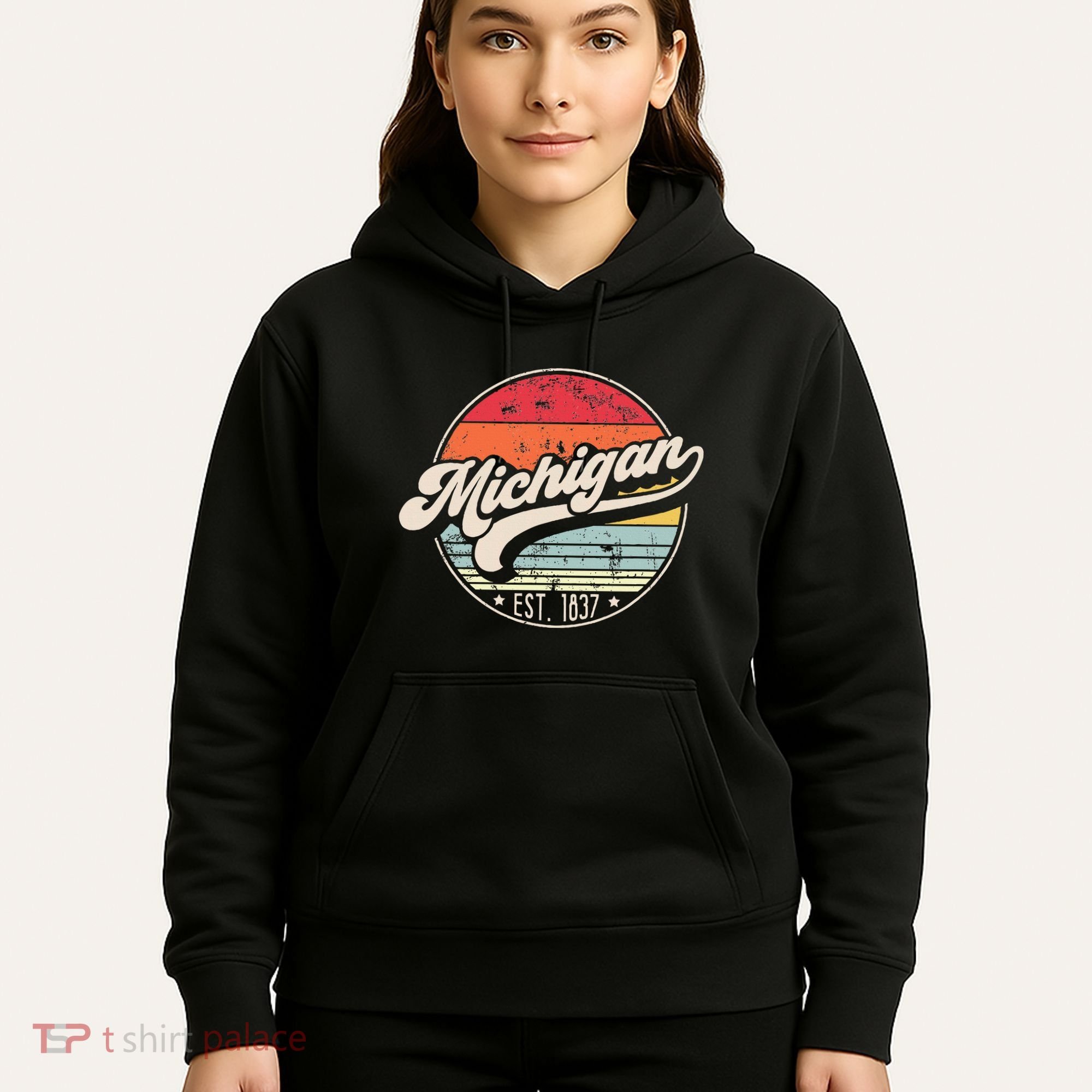 Retro Michigan Home State Mi Cool 70s Style Sunset Hoodie