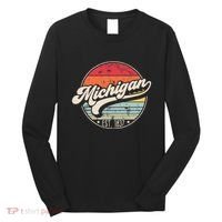Retro Michigan Home State Mi Cool 70s Style Sunset Long Sleeve Shirt thumb 0