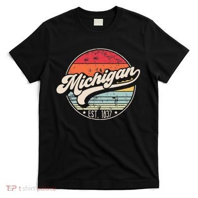 Retro Michigan Home State Mi Cool 70s Style Sunset T-Shirt