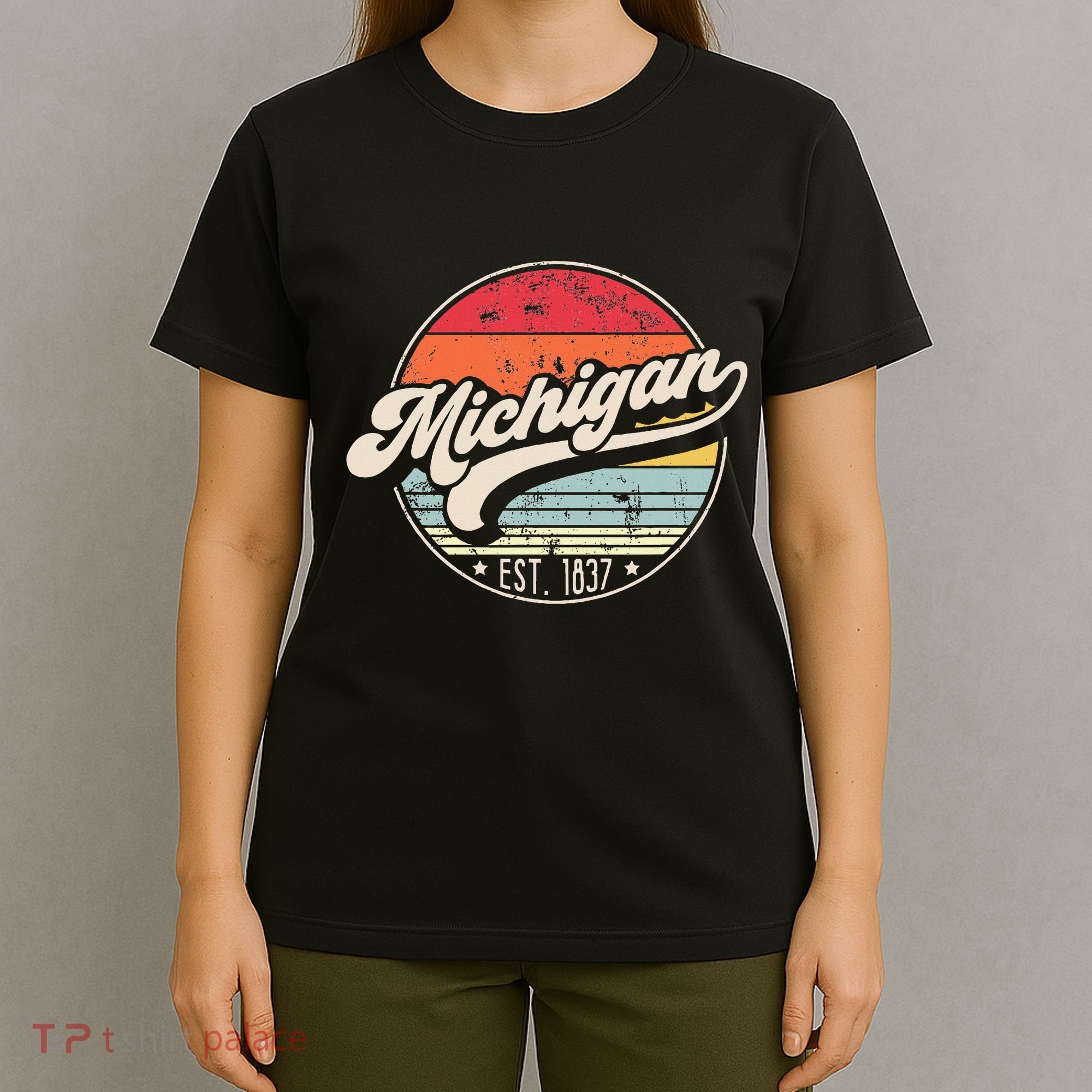 Retro Michigan Home State Mi Cool 70s Style Sunset T-Shirt