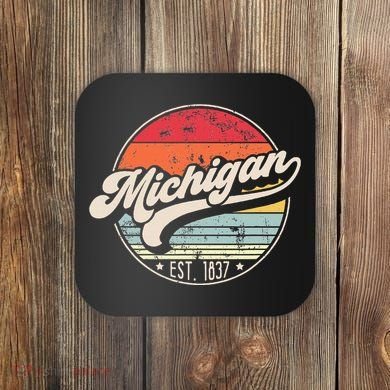 Retro Michigan Home State Mi Cool 70s Style Sunset Coaster