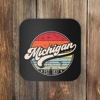 Retro Michigan Home State Mi Cool 70s Style Sunset Coaster thumb 0
