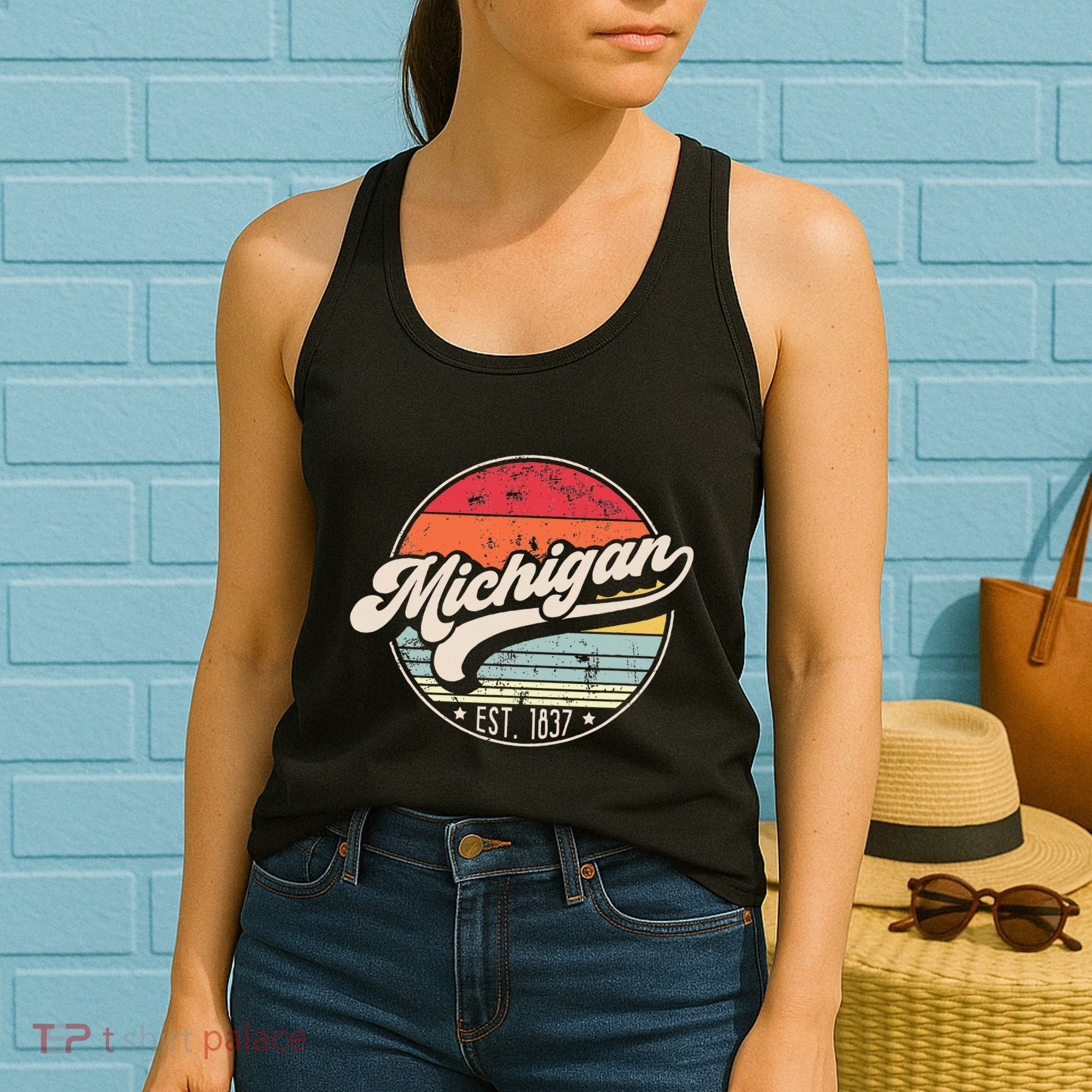 Retro Michigan Home State Mi Cool 70s Style Sunset Women's Tank Top