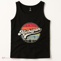 Retro Michigan Home State Mi Cool 70s Style Sunset Tank Top thumb 2