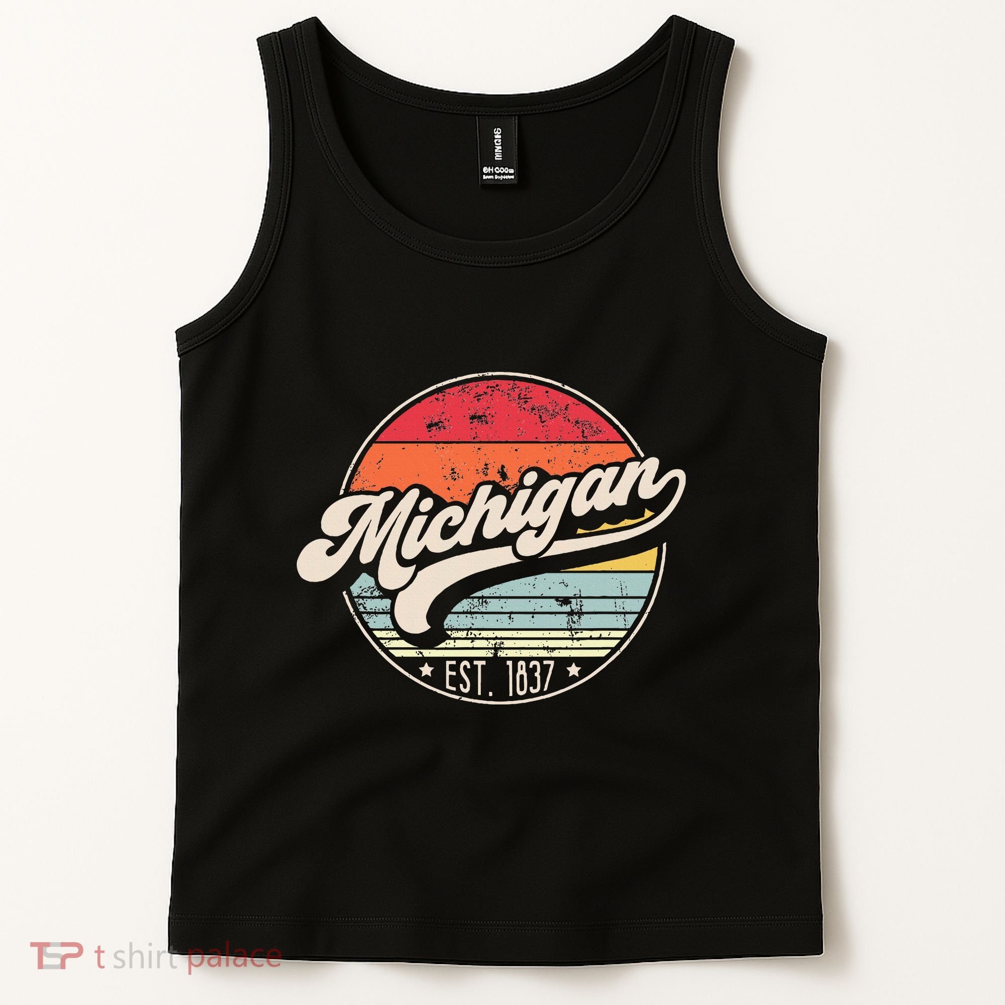 Retro Michigan Home State Mi Cool 70s Style Sunset Tank Top
