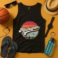 Retro Michigan Home State Mi Cool 70s Style Sunset Tank Top thumb 4