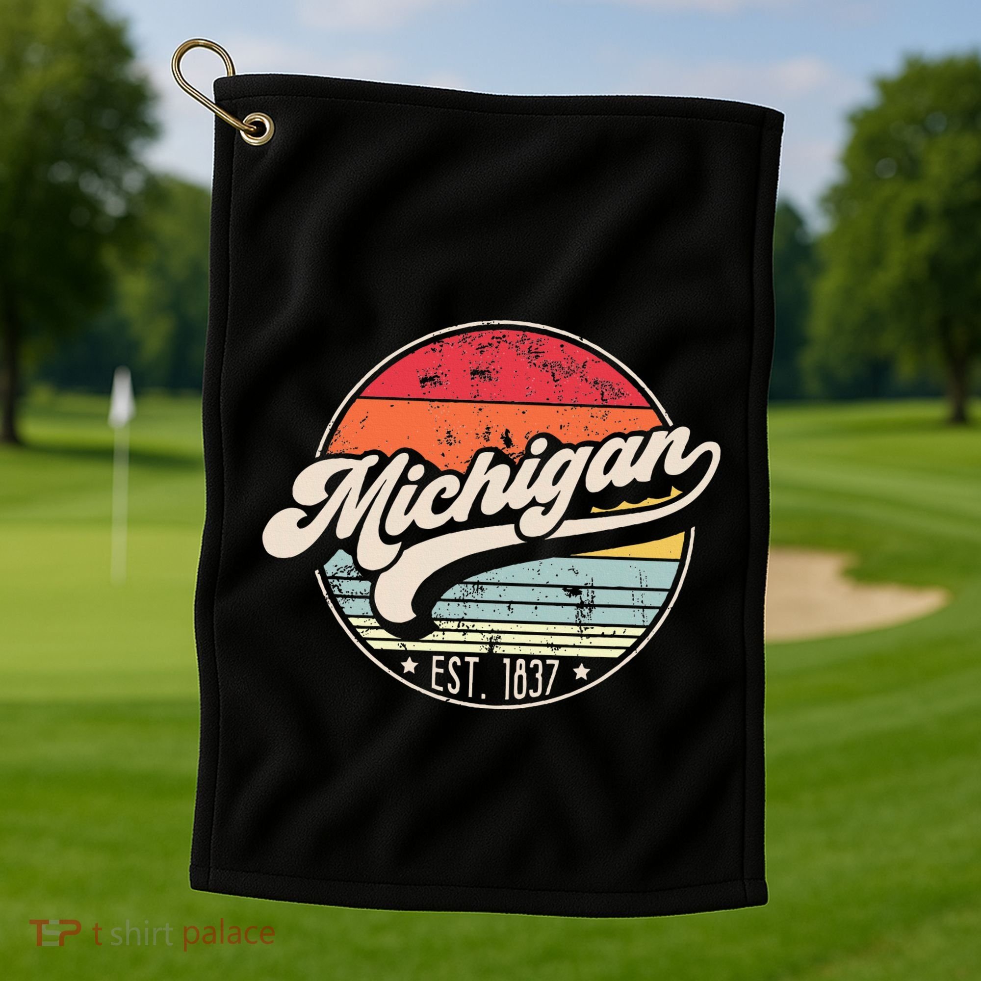 Retro Michigan Home State Mi Cool 70s Style Sunset Golf Towel