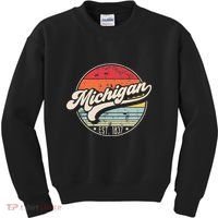 Retro Michigan Home State Mi Cool 70s Style Sunset Kids Sweatshirt thumb 0