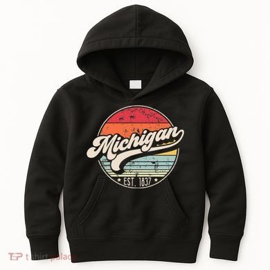 Retro Michigan Home State Mi Cool 70s Style Sunset Kids Hoodie