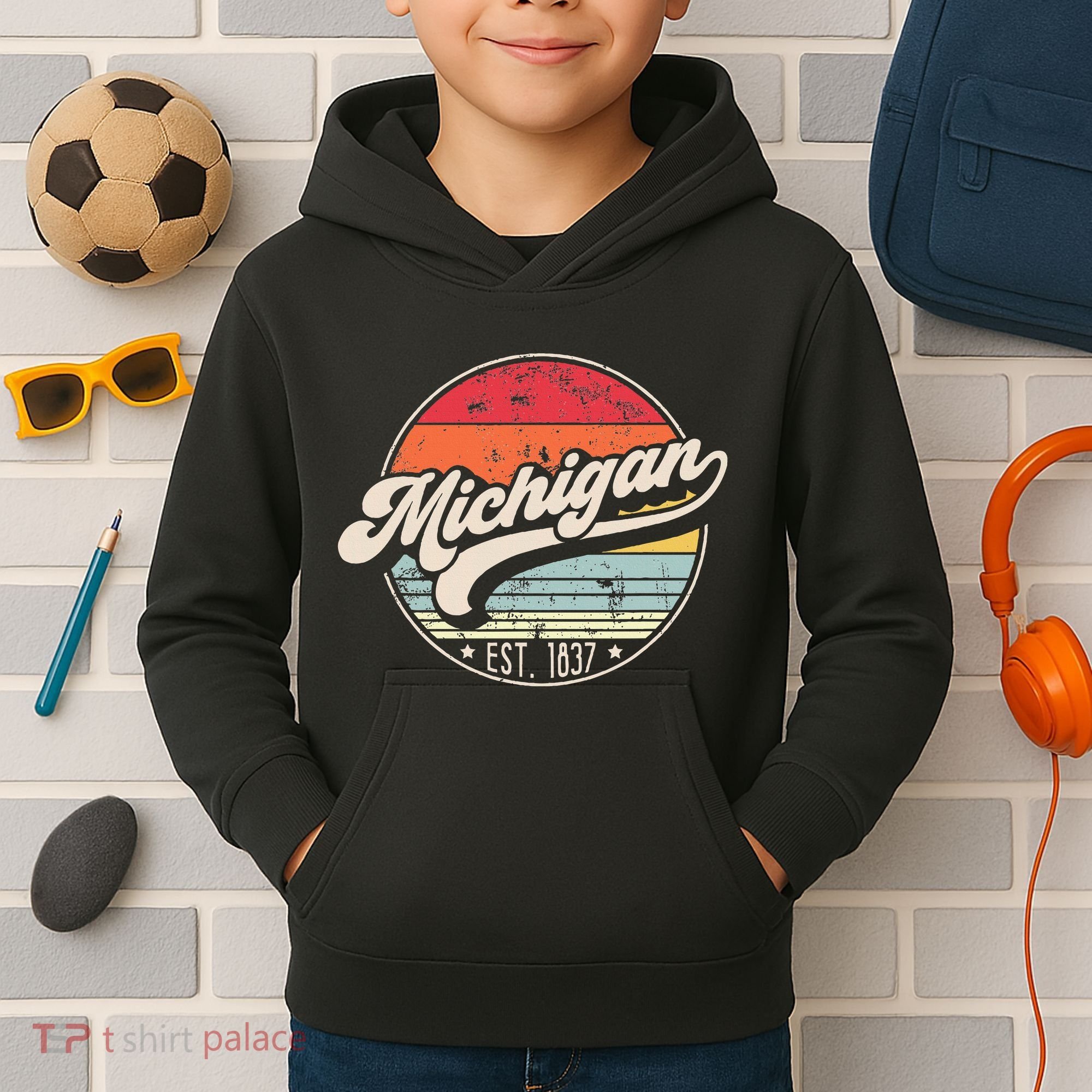 Retro Michigan Home State Mi Cool 70s Style Sunset Kids Hoodie