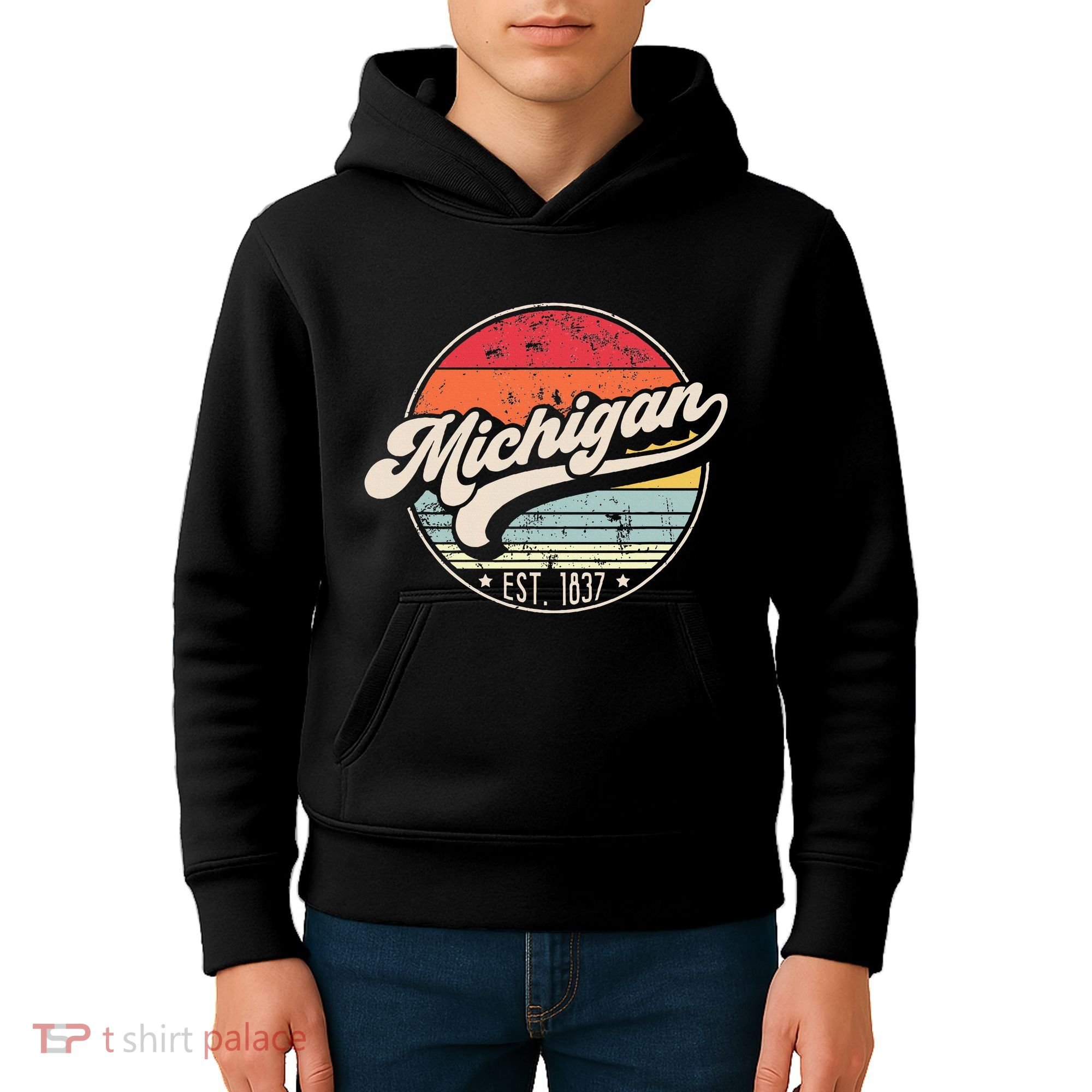 Retro Michigan Home State Mi Cool 70s Style Sunset Kids Hoodie