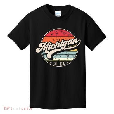 Retro Michigan Home State Mi Cool 70s Style Sunset Kids T-Shirt
