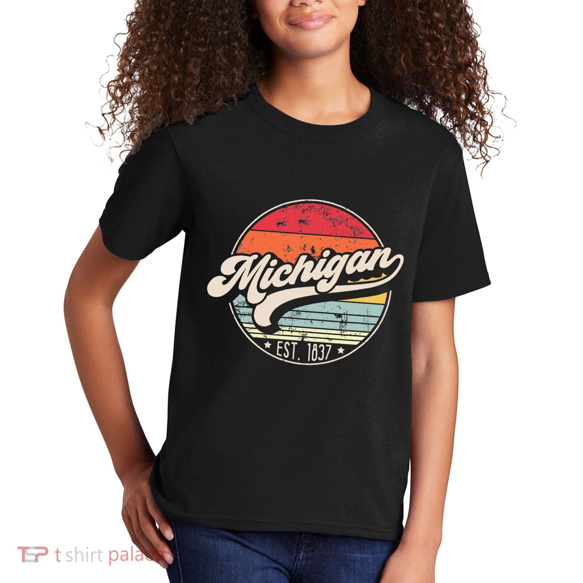Retro Michigan Home State Mi Cool 70s Style Sunset Kids T-Shirt