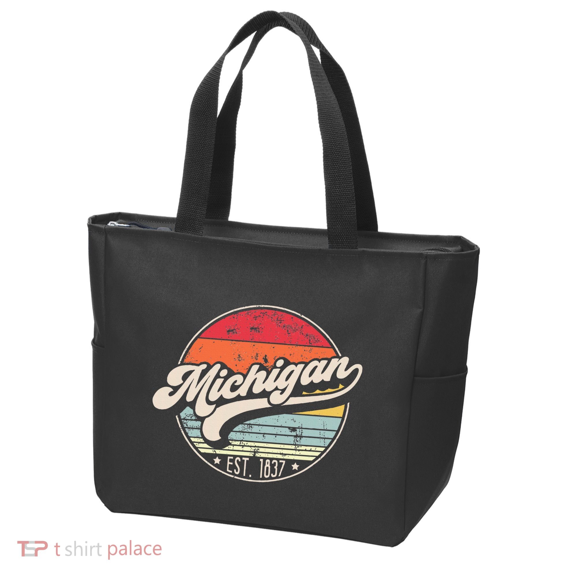 Retro Michigan Home State Mi Cool 70s Style Sunset Tote Bag