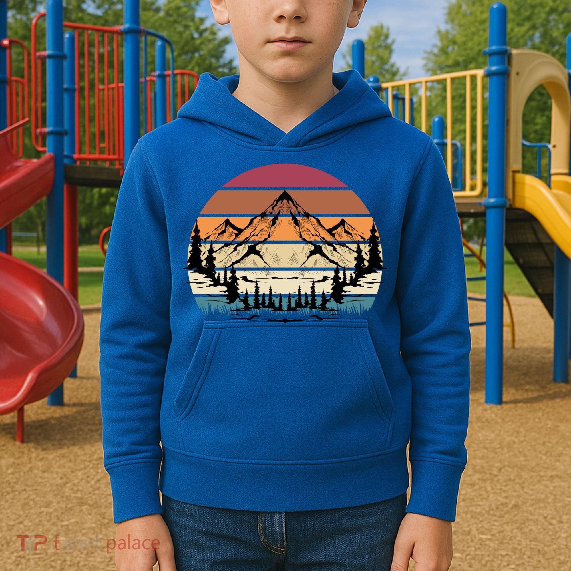 Retro Mountain Hike Hobby Sport Hiker Gift Camping Hiking Gift Kids Hoodie