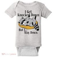Raccoon Meme I Get Knocked Down But I Stay Down Baby Bodysuit thumb 0