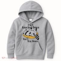 Raccoon Meme I Get Knocked Down But I Stay Down Kids Hoodie thumb 0