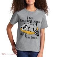 Raccoon Meme I Get Knocked Down But I Stay Down Kids T-Shirt thumb 2