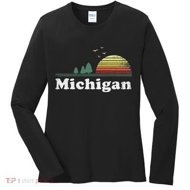 Retro Michigan Image Novelty Home Mi State Souvenir Women's Long Sleeve Shirt