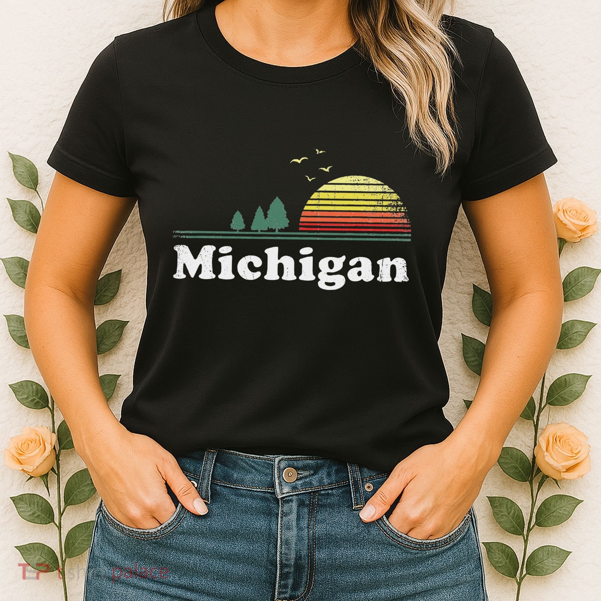 Retro Michigan Image Novelty Home Mi State Souvenir Women's T-Shirt