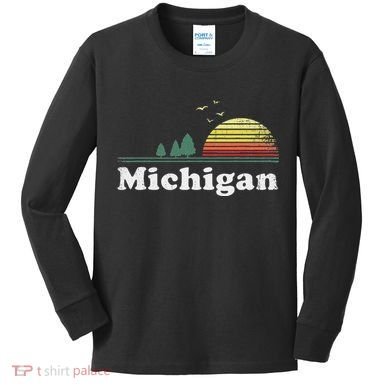 Retro Michigan Image Novelty Home Mi State Souvenir Kids Long Sleeve Shirt