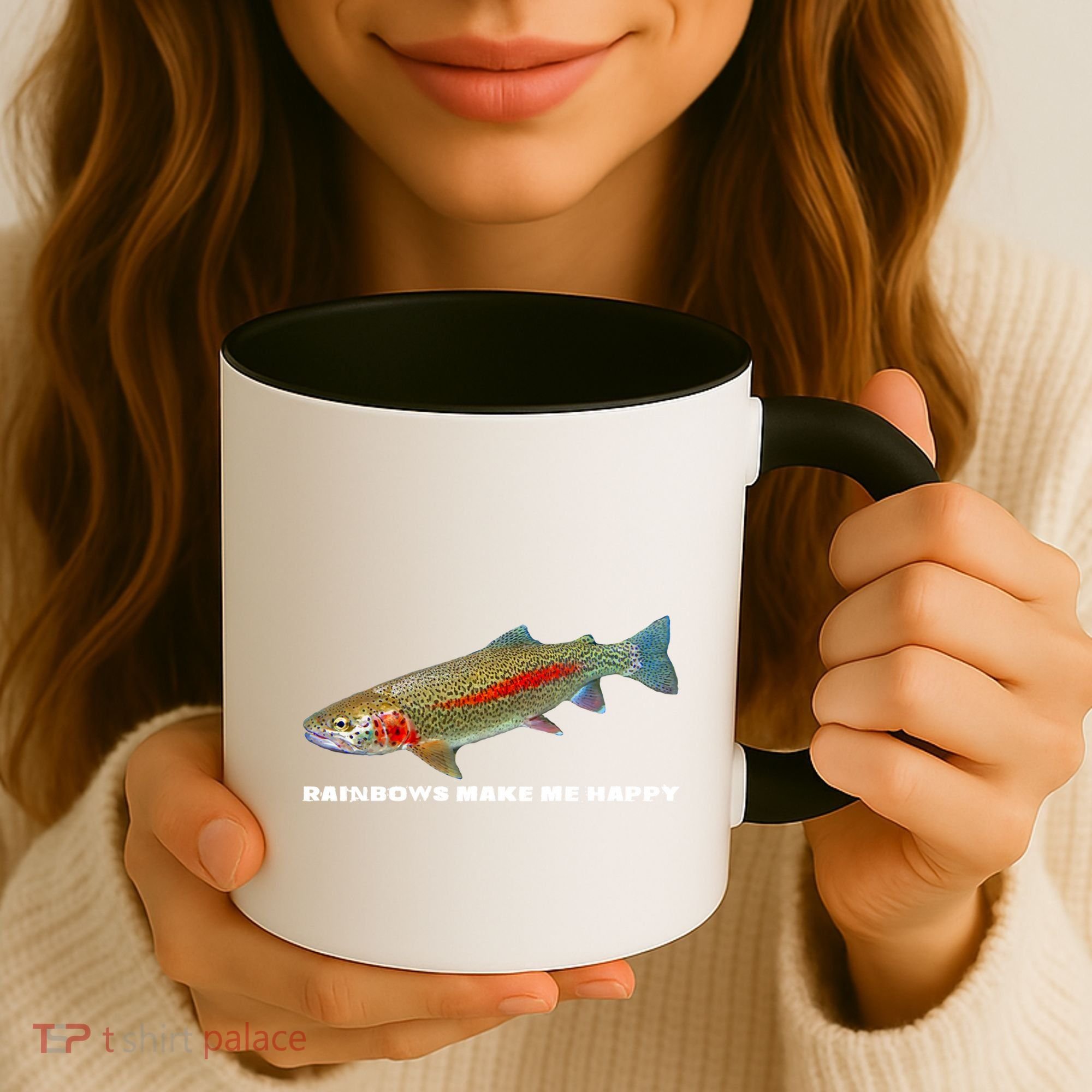 Rainbows Make Me Happy Trout Fishing Gift Coffee Mug