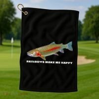 Rainbows Make Me Happy Trout Fishing Gift Golf Towel thumb 1