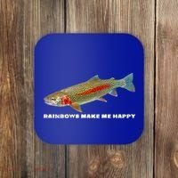 Rainbows Make Me Happy Trout Fishing Gift Coaster thumb 0