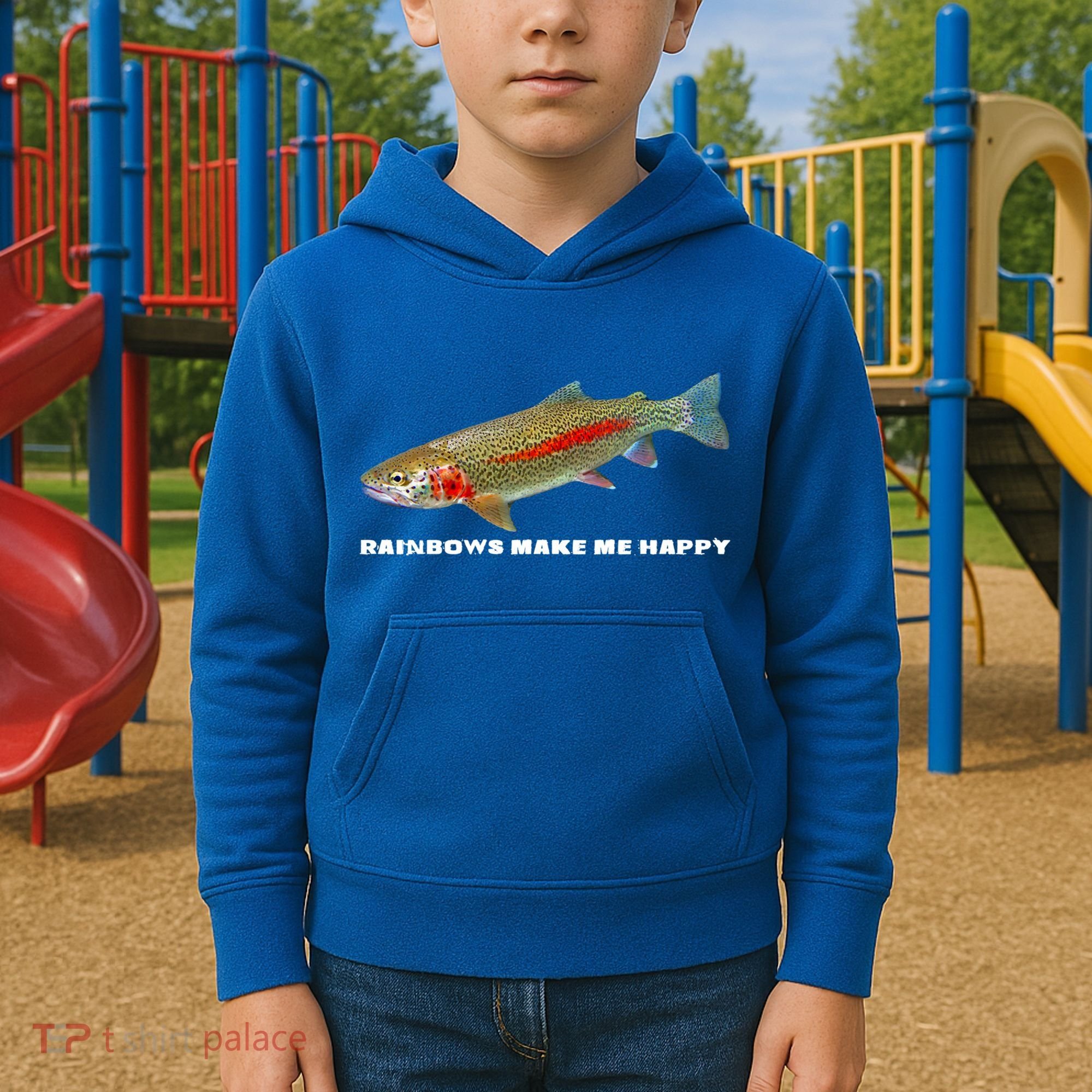 Rainbows Make Me Happy Trout Fishing Gift Kids Hoodie