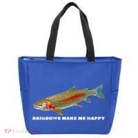 Rainbows Make Me Happy Trout Fishing Gift Tote Bag thumb 0