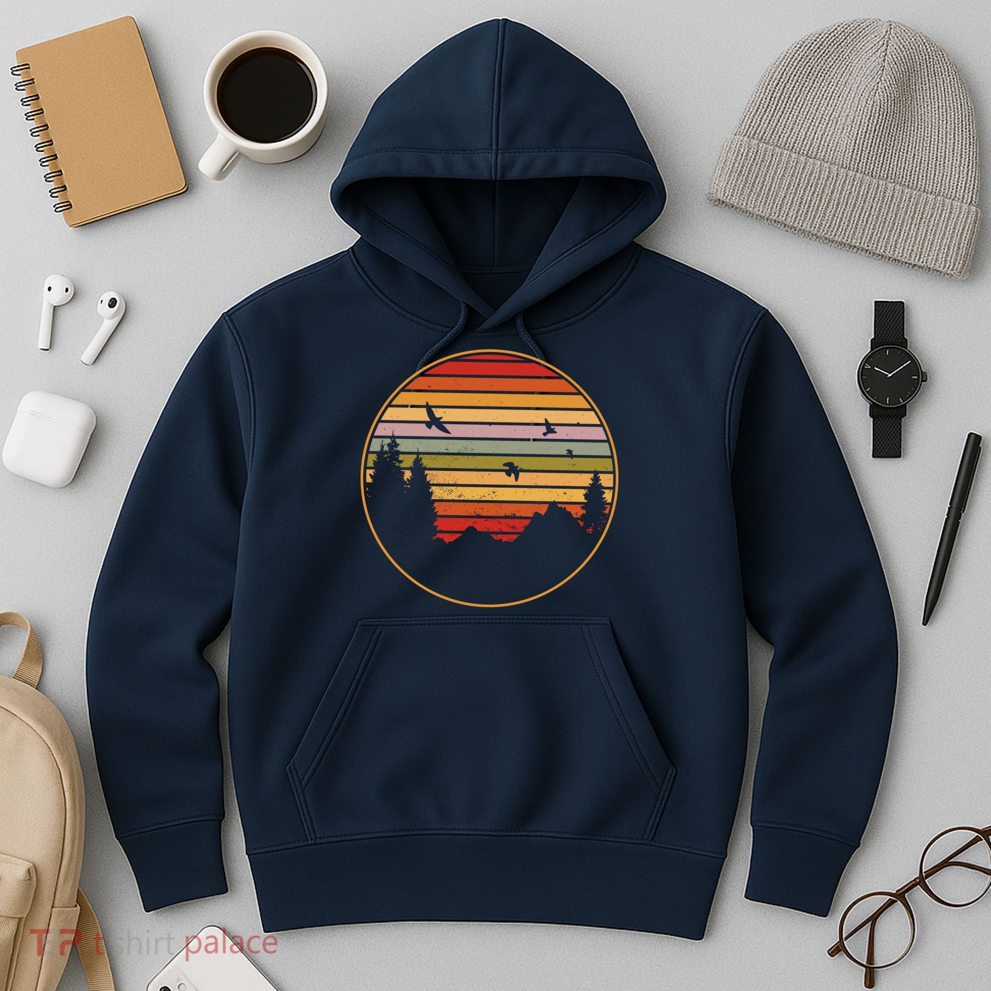Retro Mountain Nature Sunset Hoodie