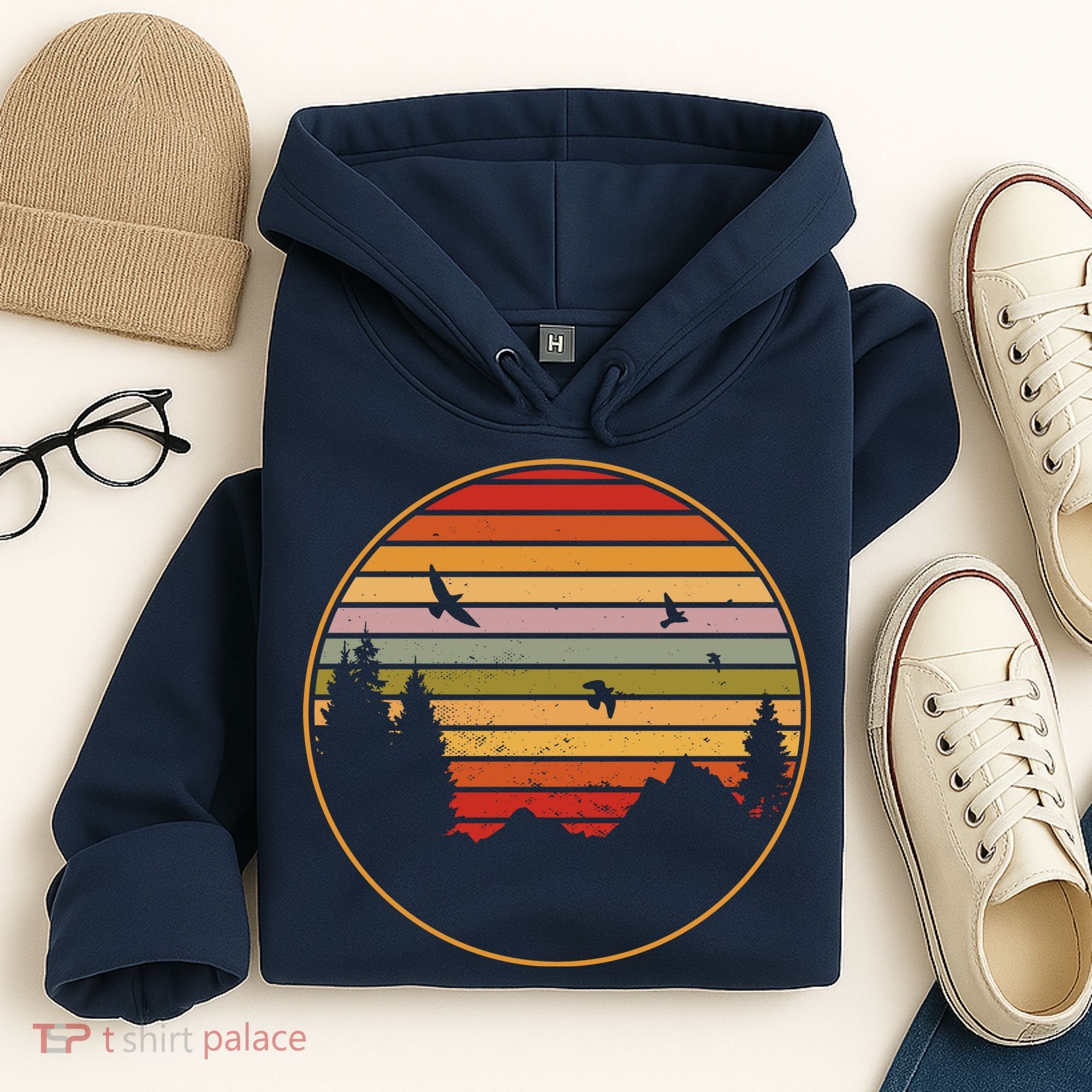 Retro Mountain Nature Sunset Hoodie