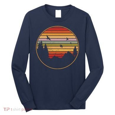 Retro Mountain Nature Sunset Long Sleeve Shirt