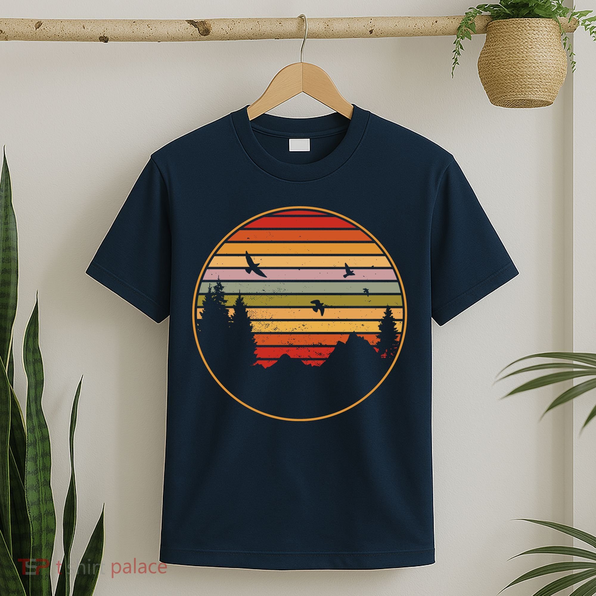 Retro Mountain Nature Sunset T-Shirt
