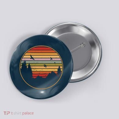 Retro Mountain Nature Sunset Button