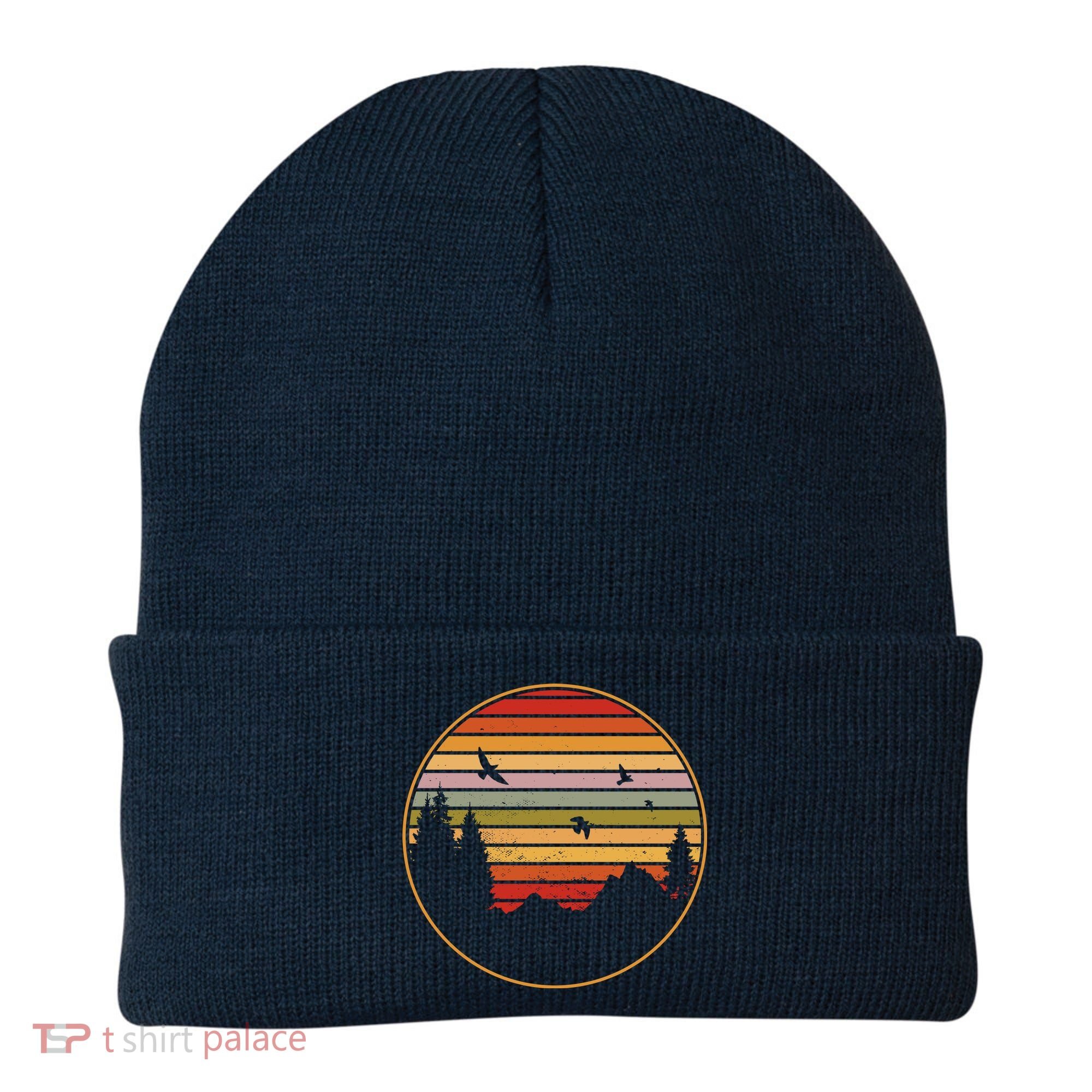 Retro Mountain Nature Sunset Beanie