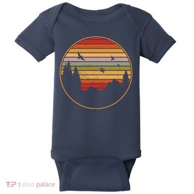 Retro Mountain Nature Sunset Baby Bodysuit