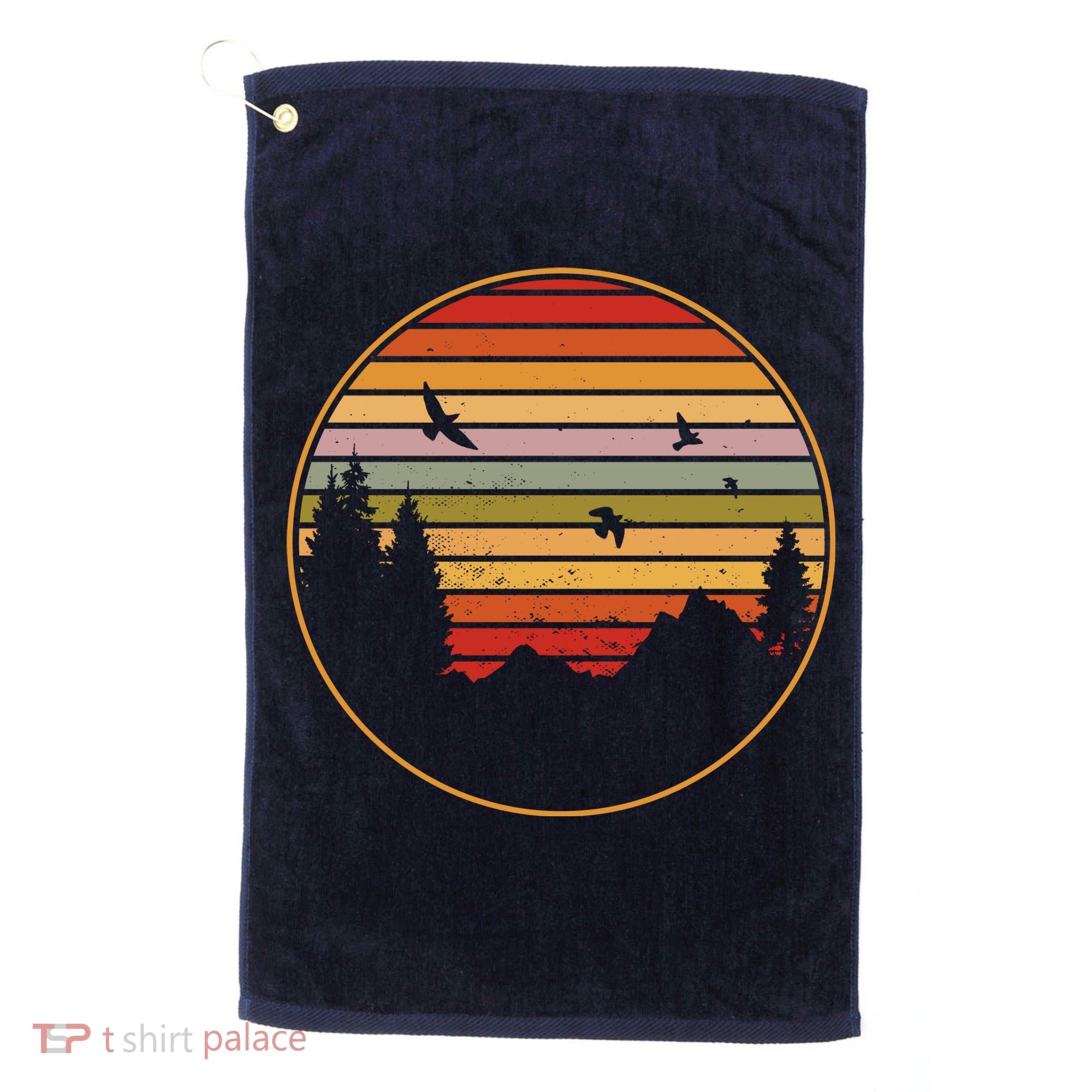 Retro Mountain Nature Sunset Golf Towel