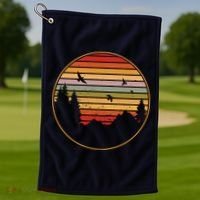 Retro Mountain Nature Sunset Golf Towel thumb 1