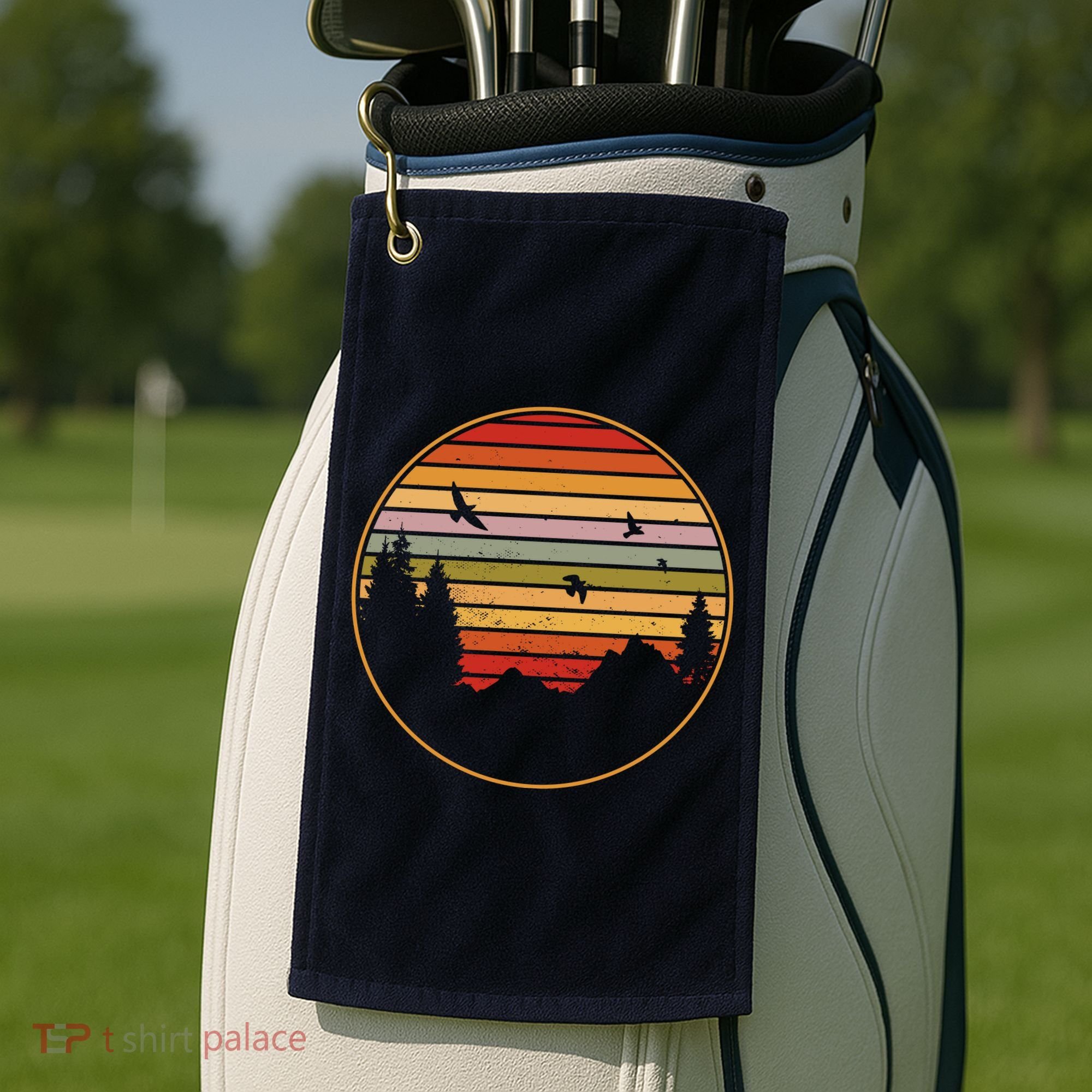 Retro Mountain Nature Sunset Golf Towel