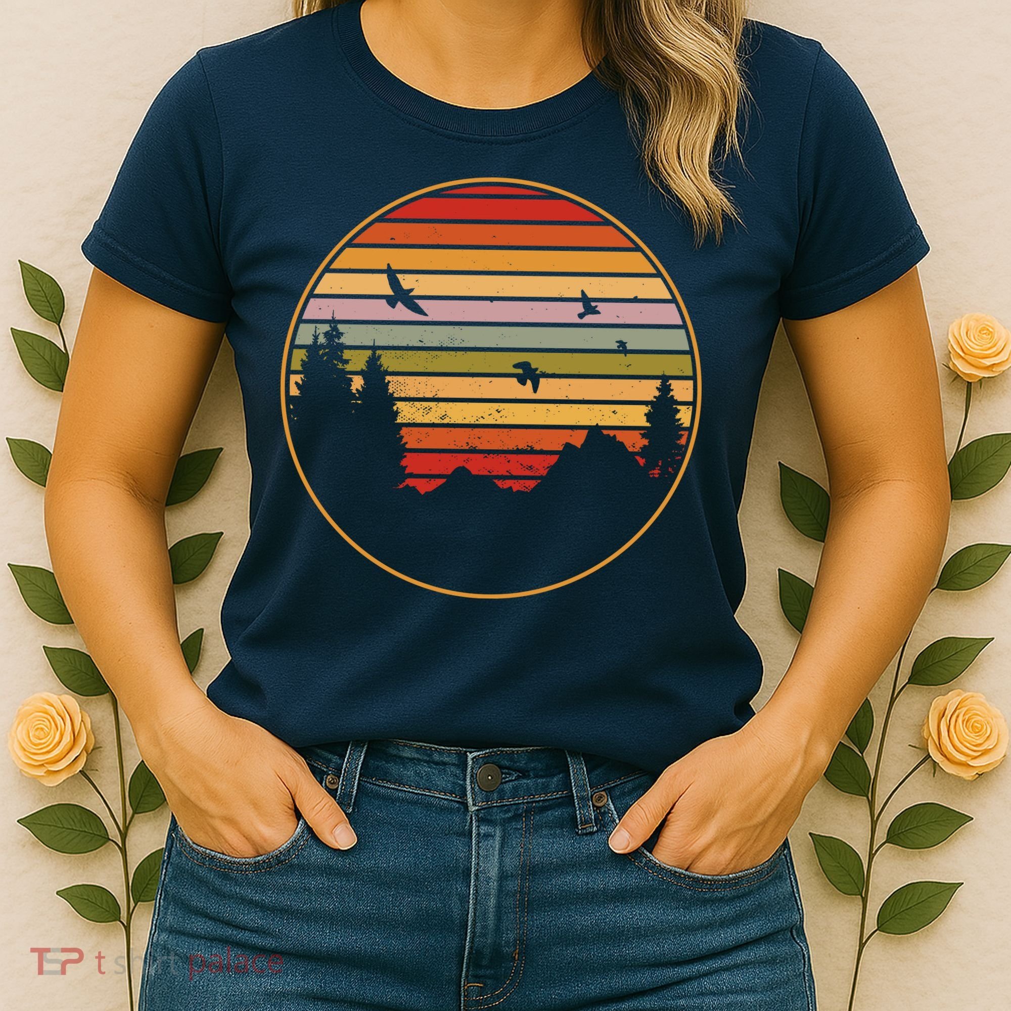 Retro Mountain Nature Sunset Women's T-Shirt