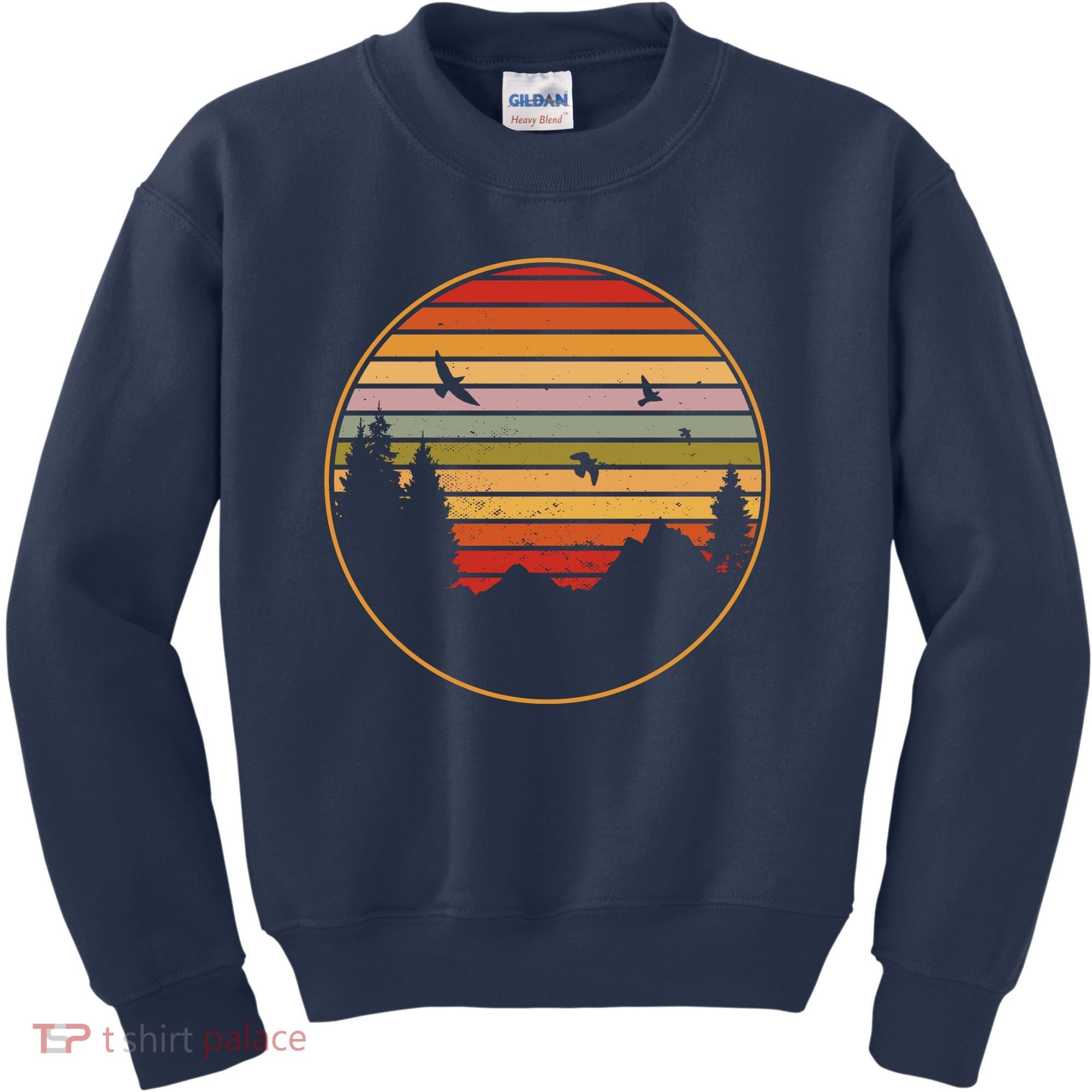 Retro Mountain Nature Sunset Kids Sweatshirt